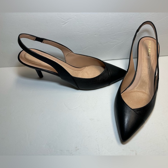 Cole Haan Womens Black Go To Leather Pumps Slingback Pointed Toe Kitten Heel 7.5 - Picture 5 of 7